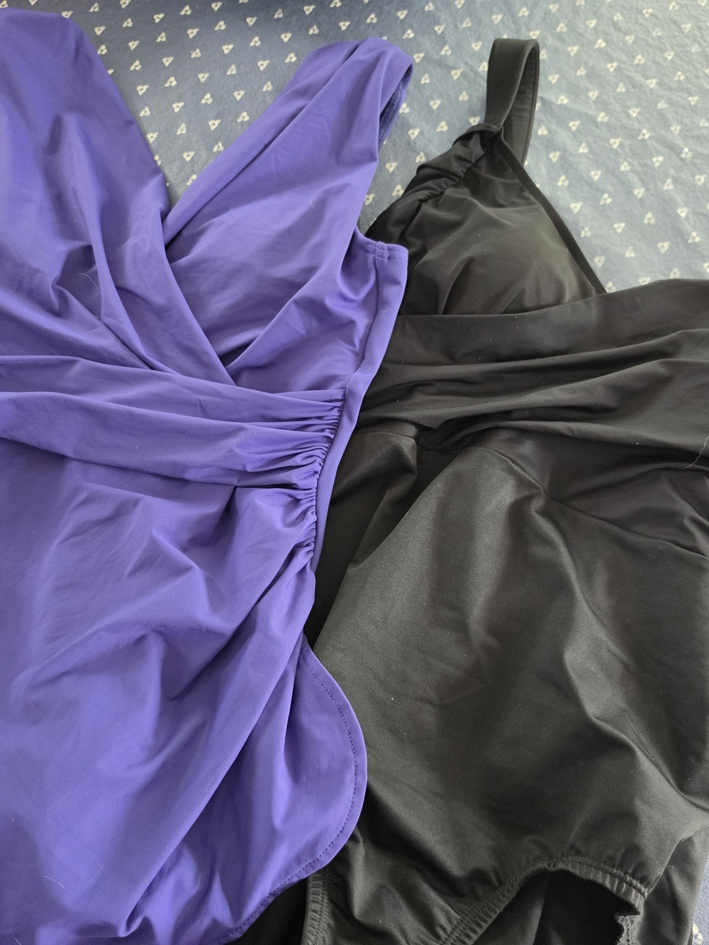 Two Lands' End Purple and Black One-Piece Swimsuits